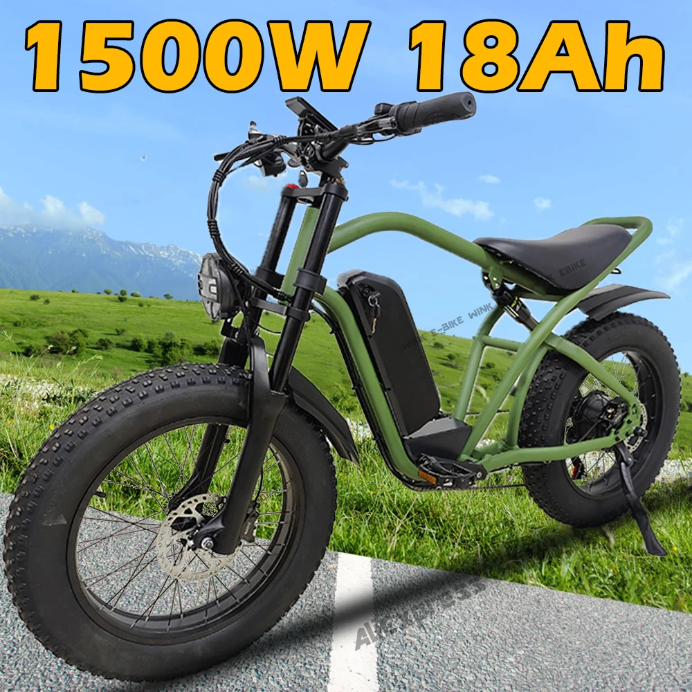 

Electric Bike EBike 1500W Motor Capacity 48V 18Ah Removable Battery 20"x4" Fat Tire Electric Bike 50km/h 7-Speed Snow Bicycle