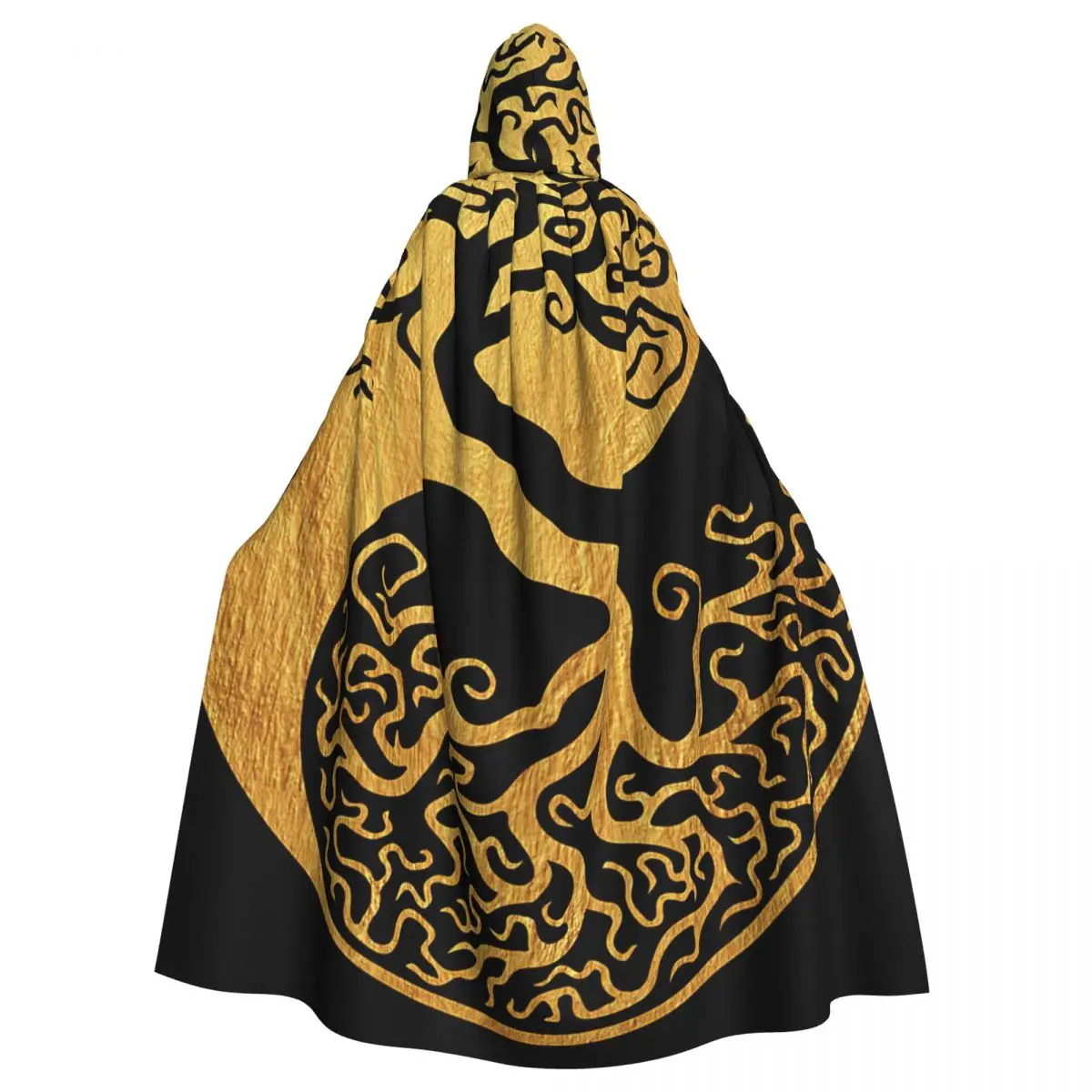 Yin And Yang Golden Tree Digital Art By Mihaela Hooded Cloak Halloween Party Cosplay Woman Men Adult Long Witchcraft Robe Hood