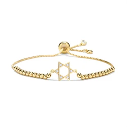 Pulsera de circonia cúbica blanca para mujer, cristal, estrella judía de David, abalorio de Latón chapado en oro, piedras CZ, cadena de cuerda roja, joyería