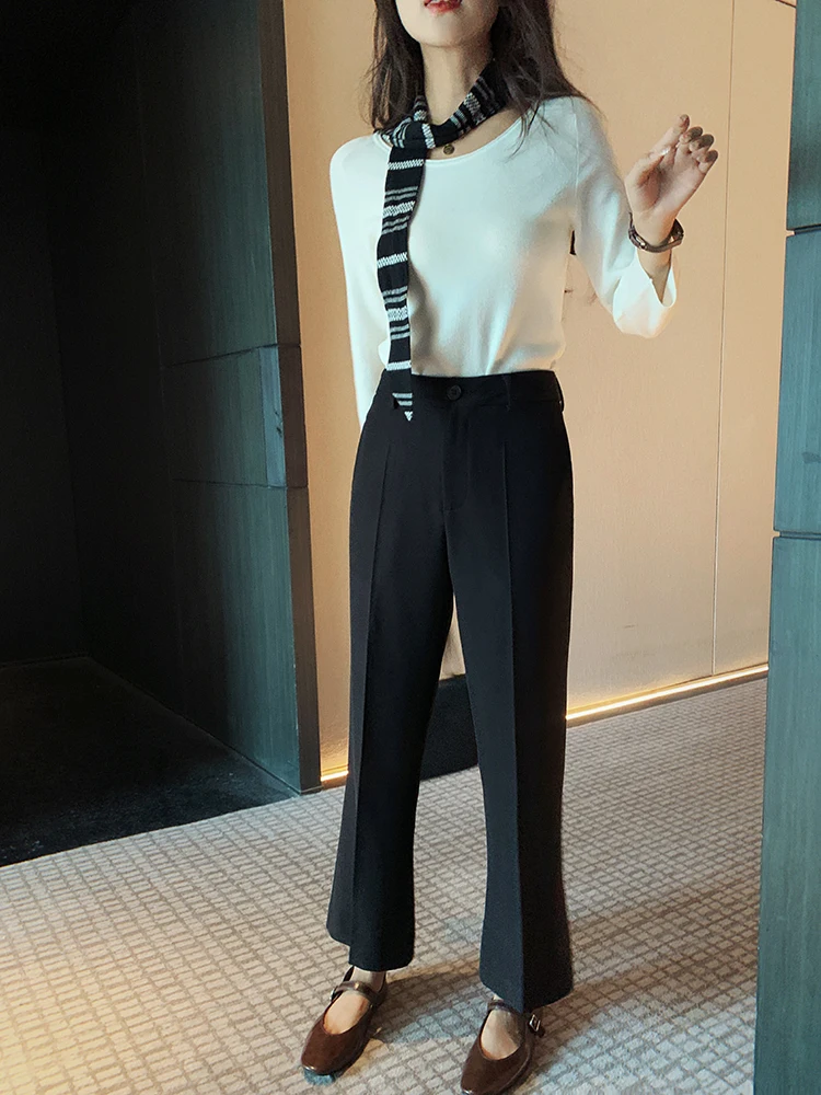 

Женские брюки Bla Drapey с высокой талией, универсальные, прямого кроя, укороченные, для офиса, стройнящие, весна-осень