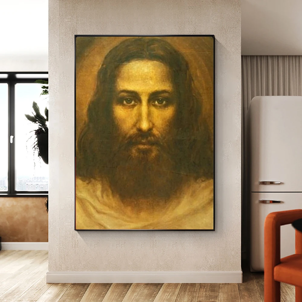 Real Face of Jesus Christ Canvas Painting Christian Jesus Face Shroud of Turin Catholic Religious Poster Wall Art Decor