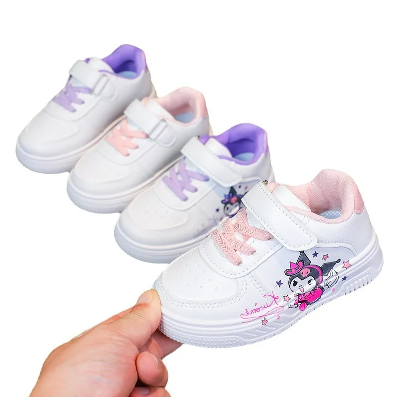 Kawaii Kuromi Shoes Sanrio Print White Shoes Cartoon Kuromi Sport Shoes New Girls Tennis Shoes Kids Casual Sneakers Size 20-31