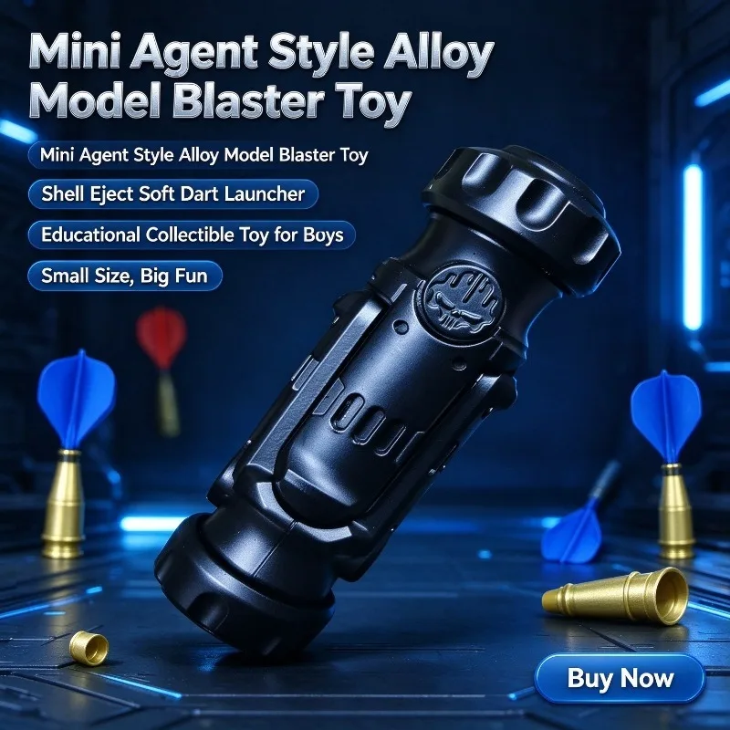 Mini Agent Style Alloy Model Blaster Toy, Shell Eject Soft Dart Launcher, Educational Collectible Toy for Boys