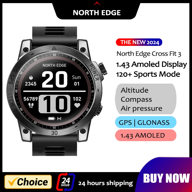 NORTH EDGE 2024 New GPS Watches Men Sport Smart Watch HD AMOLED Display 50M ATM Altimeter Barometer Compass Smartwatch for Men