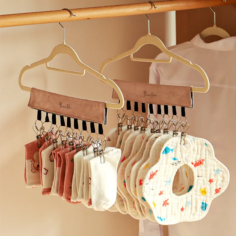 Solid Color Simple Multifunctional Baby Clothes Hanger Extension Hook Baby Clothes Hanger Thickened Suede Hat Storage Rack
