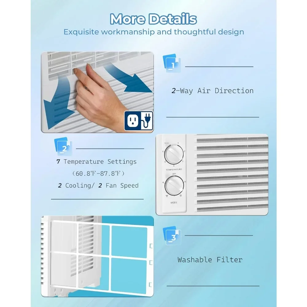 5000BTU Air Conditioner Window AC Unit, Up To 150 Sq. Ft., Easy Install Kit Included, Ideal for Bedroom, Apartment, Dorm,Garage