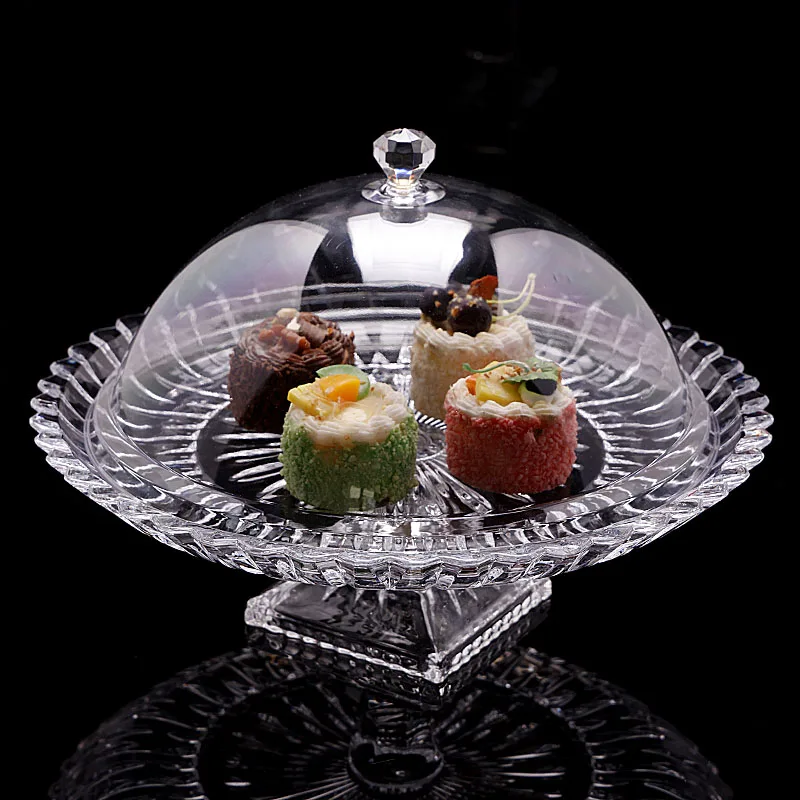 

Crystal glass tall fruit plate with lid dust-proof living room hotel reception special snack cake plate large dried fruit plate