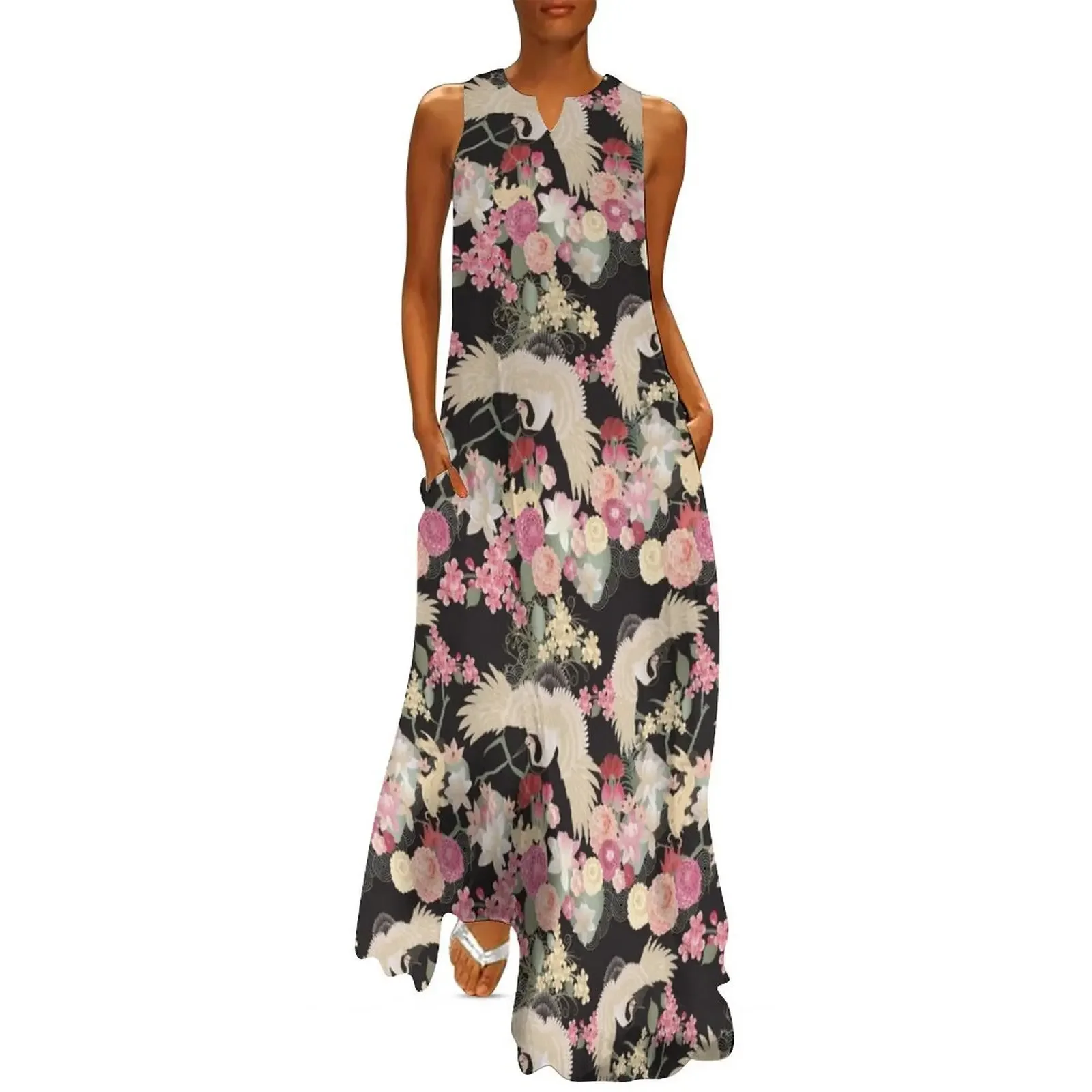 

Japanese garden with cranes Long Dress Women's dresses sexy dress Dress