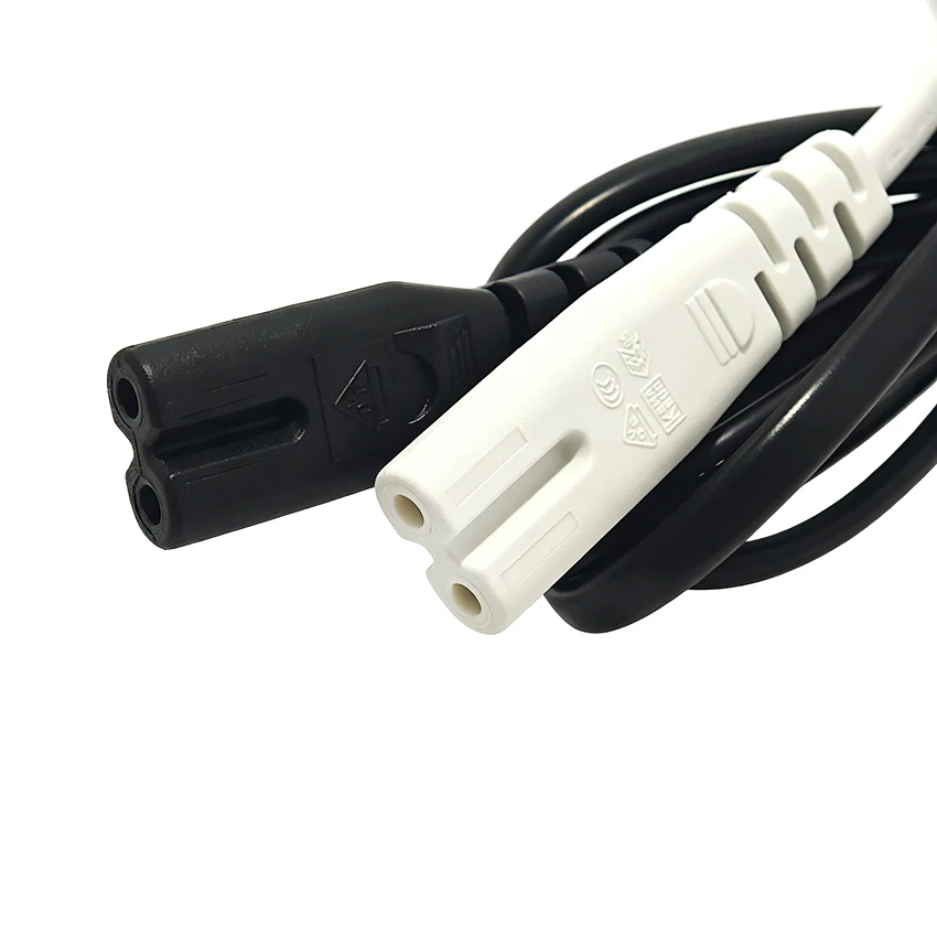 IEC C7 Figure 8 To EU 2pin Extension Cable AC Power Cord 30cm/150cm For Laptop Computer Canon Epson Printer Radio Black White