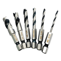 High Speed Steel 6pc Hexagonal Shank Three Pointed Woodwork Drill Integrated British System Two Edge Two Groove Drill Tool Set