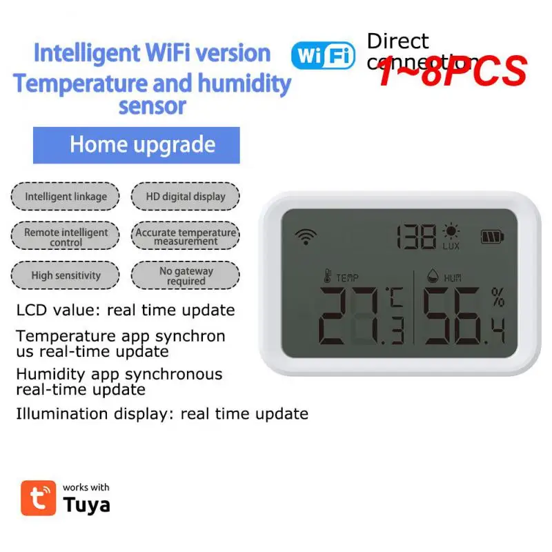 

1~8PCS Tuya WiFi LCD Temperature Humidity Sensor Lux Light Detector Indoor Hygrometer Thermometer ZigBee3.0 Hub Required