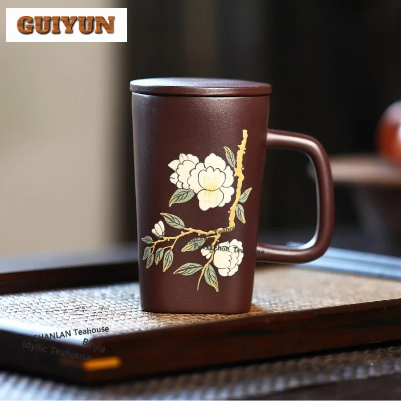 

260 мл Исин фиолетовая глиняная кофейная кружка, пара чашек с ручкой, кружка для послеобеденного чая, бутылка для напитков, офисная чашка для воды, посуда для напитков, подарок