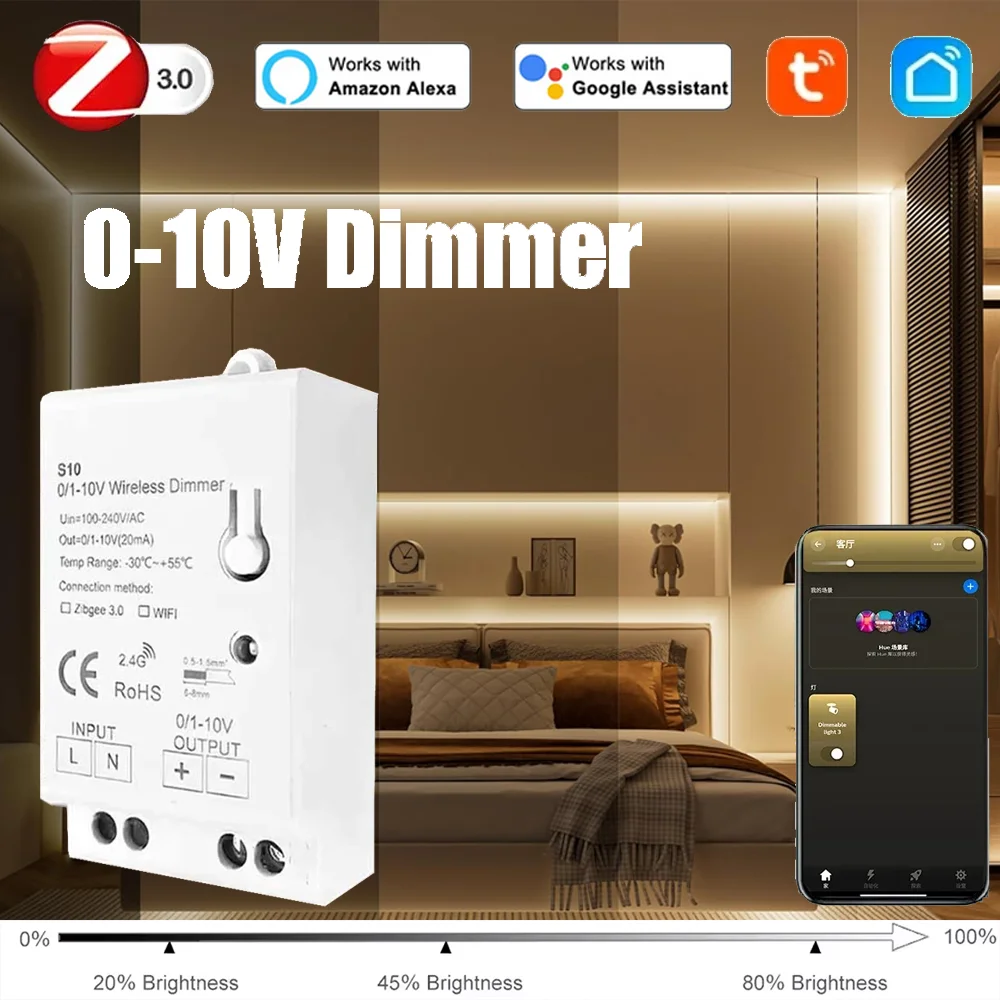 

Zigbee 0-10 В диммер контроллер светодиодная лента драйвер AC 100-240 В беспроводное управление Tuya Hub приложение/голосовое управление Smartthings Alexa