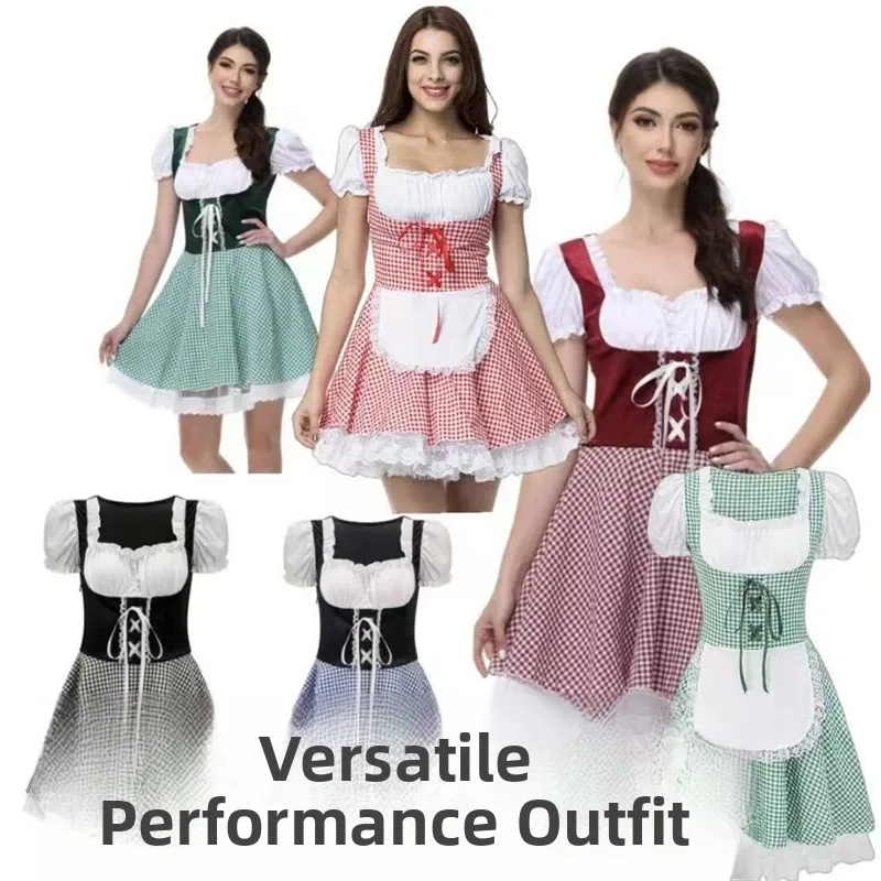 

Halloween Beer Girl Dress Plaid Munich Beer Festival Costume plus Size Maid Servant Outfit Women's Traditional Ethnic Wear