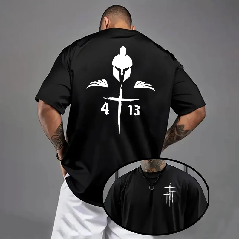 Hochwertige 100% Baumwolle Kreuz-Bedruckte T-Shirts Herren Streetwear T-Shirt Sommer Alltägliche Lässige Mode O-Ausschnitt Kurzarm-Oberteil – Detail 5