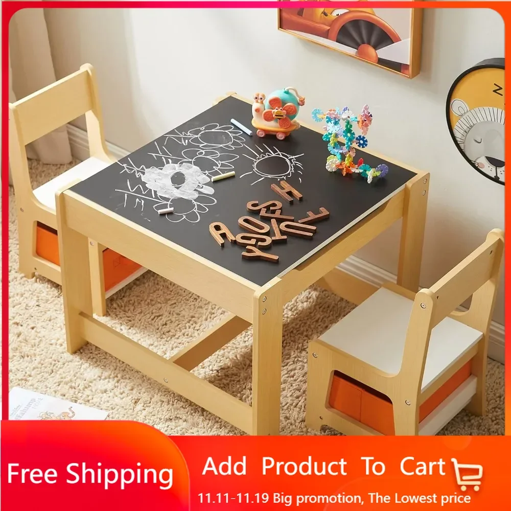 

Kids Table and Chair Set, 3 in 1 Wooden Activity Table with Storage Drawer for Toddlers Drawing, Reading, Crafts