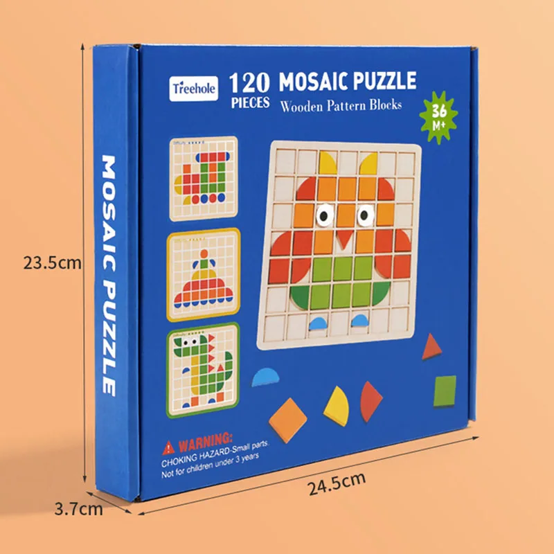 120 sztuk drewniane kreatywne klocki mozaika Puzzle dla dzieci Montessori kolor kształt pasujące zabawki do wczesnej edukacji dzieci gra inteligencja