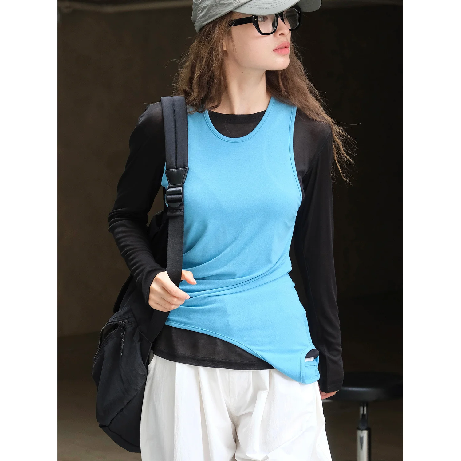 

Autumn Korean 2 in 1 Stacked Double Layer Two Piece T-shirt Skin Friendly Slimming Top for Women