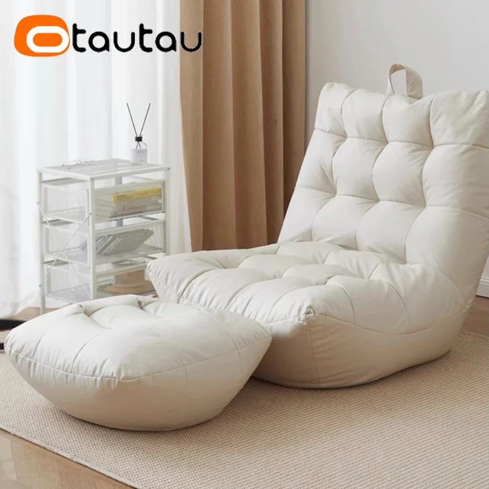 OTAUTAU Bean Bag Lounger Cover Without Filler Floor Seat Lazy Sofa Bed Couch Beanbag Sac with Footrest Stool Ottoman SF024