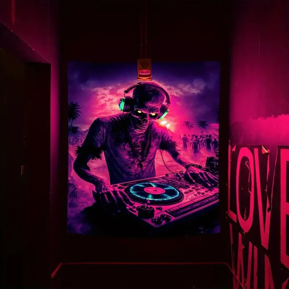 

Neon Game Zone Controller Blacklight Tapestry 2D Flat Printed UV Reactive Peach Skin Fluorescent Wall Hanging Gaming Room Decor