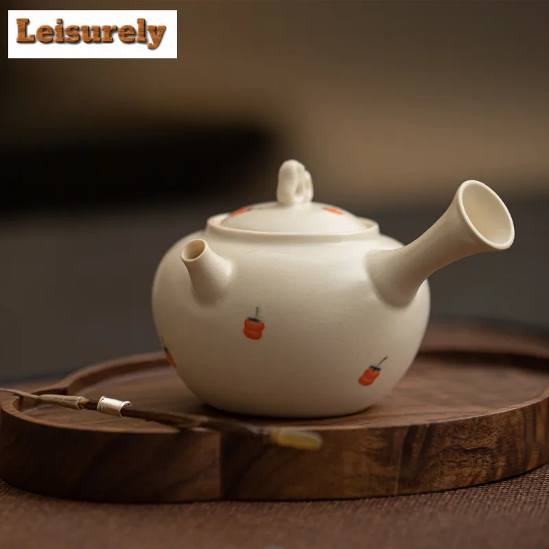 

180ml Antique Soda Glaze Teapot Japanese Persimmon Ruyi Side Handle Pot Household Tea Maker Kettle Teaset Supplies Ornaments