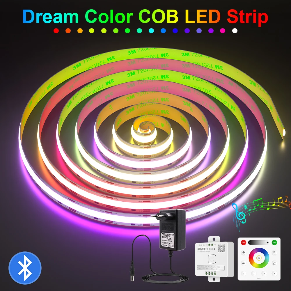 

Bluetooth COB RGBIC LED Strip WS2811 Addressable Strip Light SPI RGBW Dream Full Color LED Tape High Flexible Light Room Decor