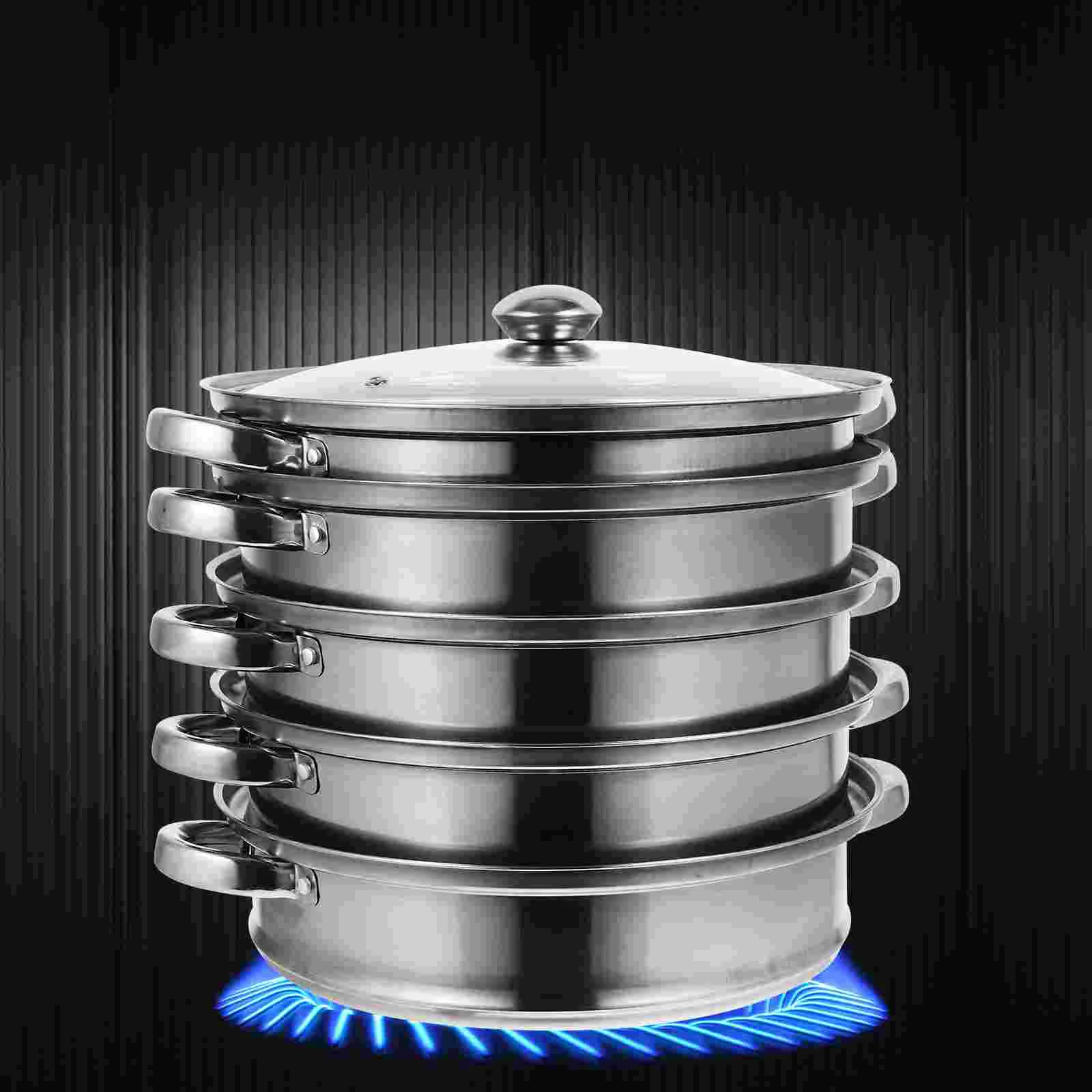 

Steam Pot for Cooking Soup Pans Multifunctional Stockpot Stainless Steel Steamer 5 Layer