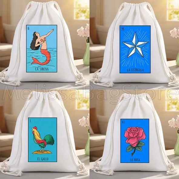 Mexico Lottery Bingo Mexican Card Gifts Canvas Drawstring Bags Soccer Backpack Gym Sackpack String Bags for Hiking Sports Yoga