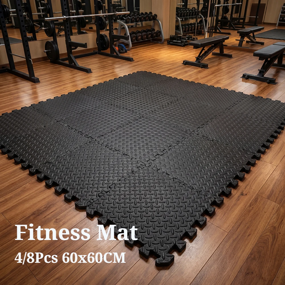 Tapete de Yoga Antideslizante de Espuma de Color Oscuro de 60x60x1CM, 4/8 Piezas, Tapete Deportivo de Espuma EVA, Tapete de Masaje para Piso Interconectable