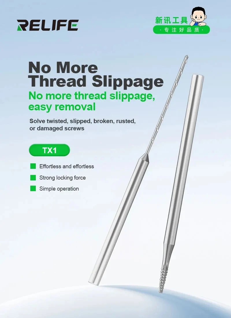 Relife TX1 Alloy Sliding Thread Drill Bit for Removes Stripped Thread Screws For iPhone Bottom Reverse Out Damaged Screws Tools