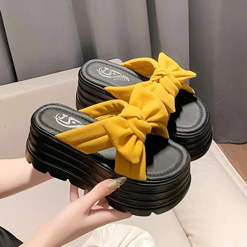 8 سنتيمتر جديد الكعوب إسفين الشرائح الصنادل النساء شباشب لخارج المنزل الإناث الصيف عدم الانزلاق شبشب الشاطئ المشي أحذية مكتنزة امرأة #2