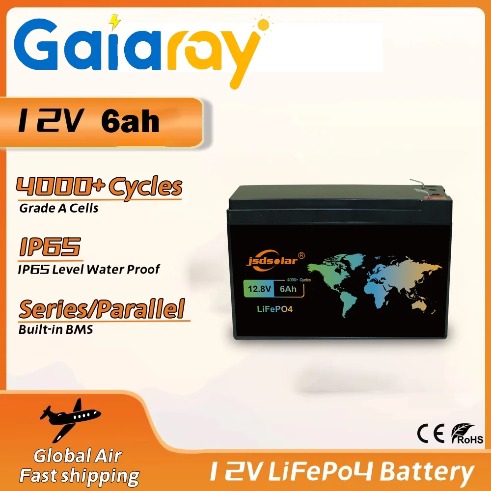 

Gaiaray New 12V 6Ah LiFePo4 Battery with built-in BMS rechargeable battery for children's scooters, boats, motorcycles, tax-free