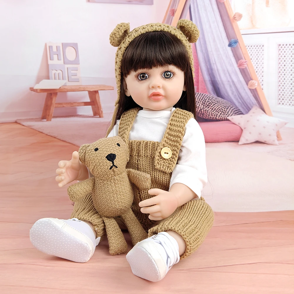 1 Piece Lifelike 55cm Realistic Doll Full Vinyl Long Hair Princess Reborn Dolls Girl Dress Up Game Toy Christmas Gift