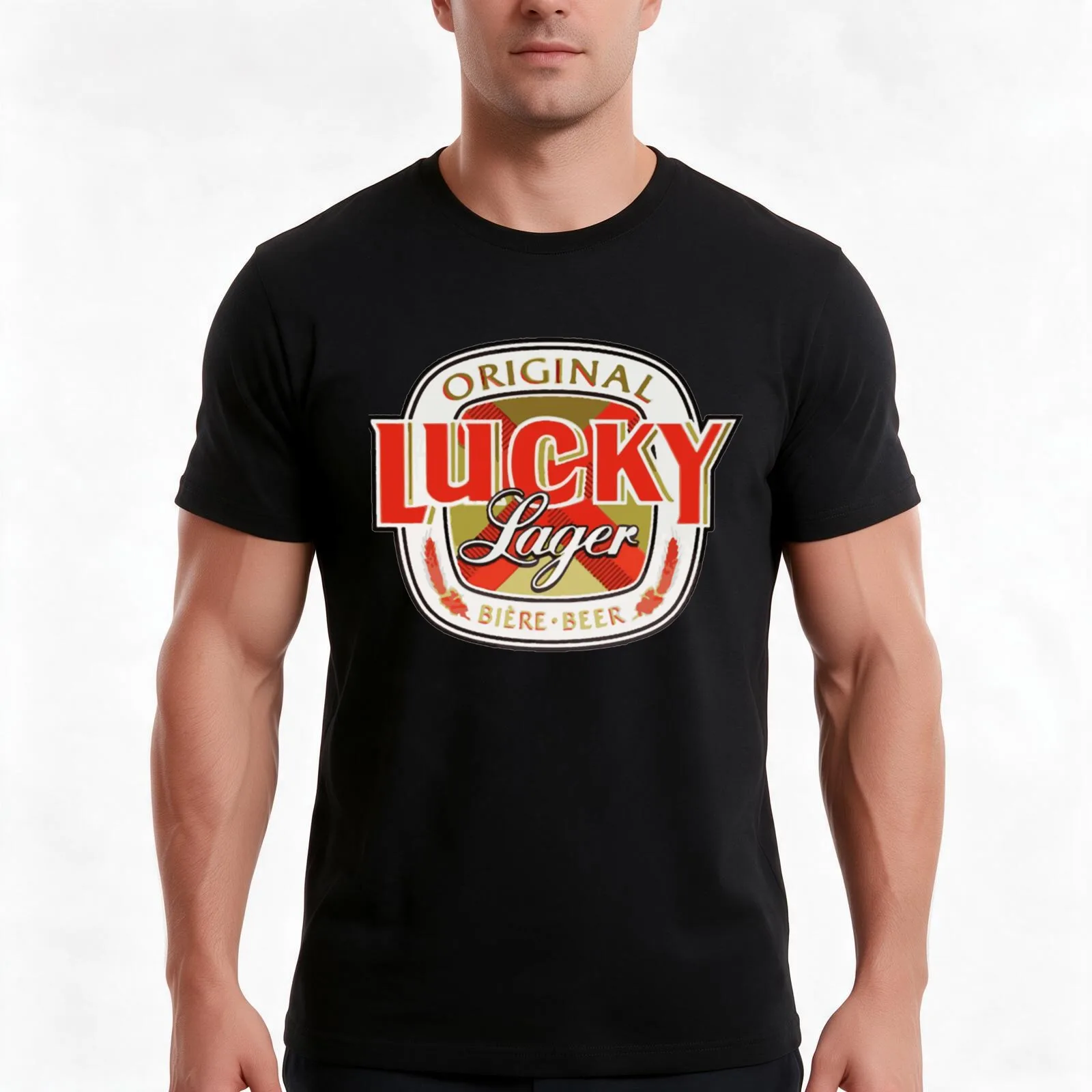 Lucky-Lager-San-Francisco-Beer T-Shirt, Summer Casual Cotton Tee, Oversized Streetwear Tops, Vintage Graphic Print, 100% Cotton