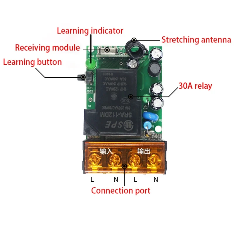 AC 85v-220V 30A 1CH 433MHz Wireless Remote Control Switch RF Relay Receiver + On/Off Transmitter for Electric Appliance Lamp