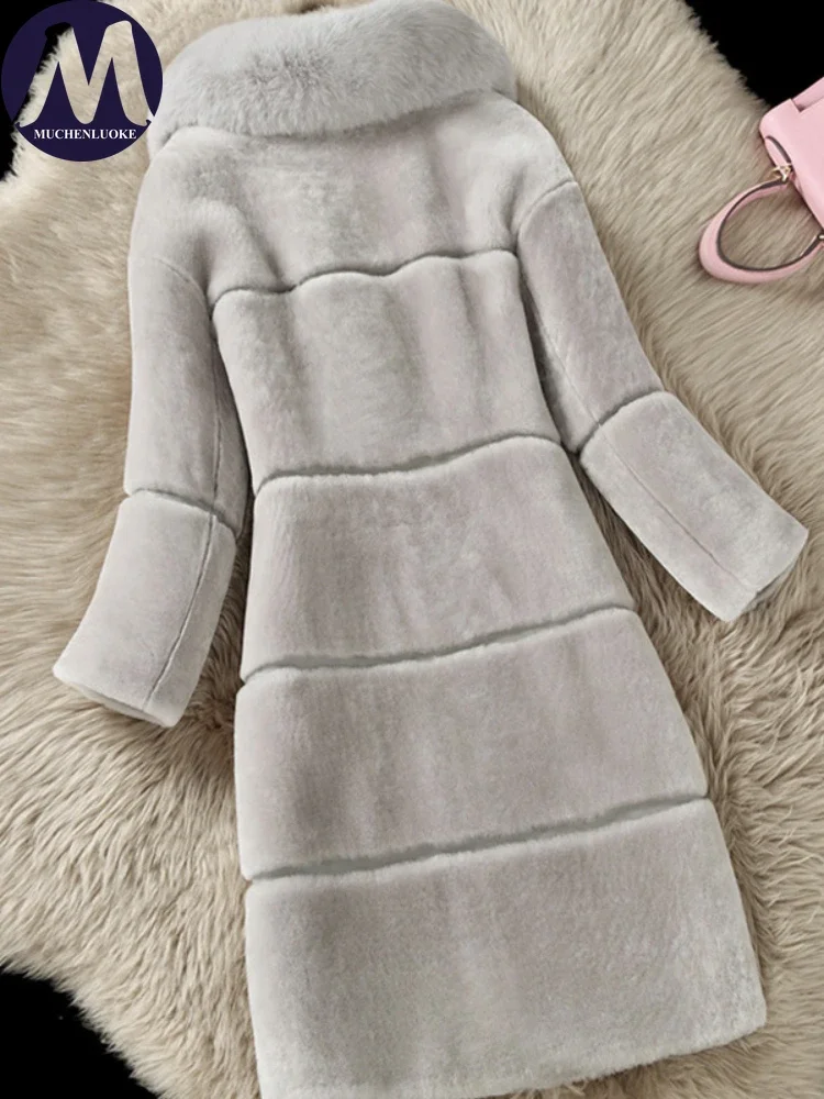 Women\'s Elegant Imitation Fox Hair Collar Warm Fur Coat Korean Fashion Slim Fit Artificial Plush Coats Autumn Winter New