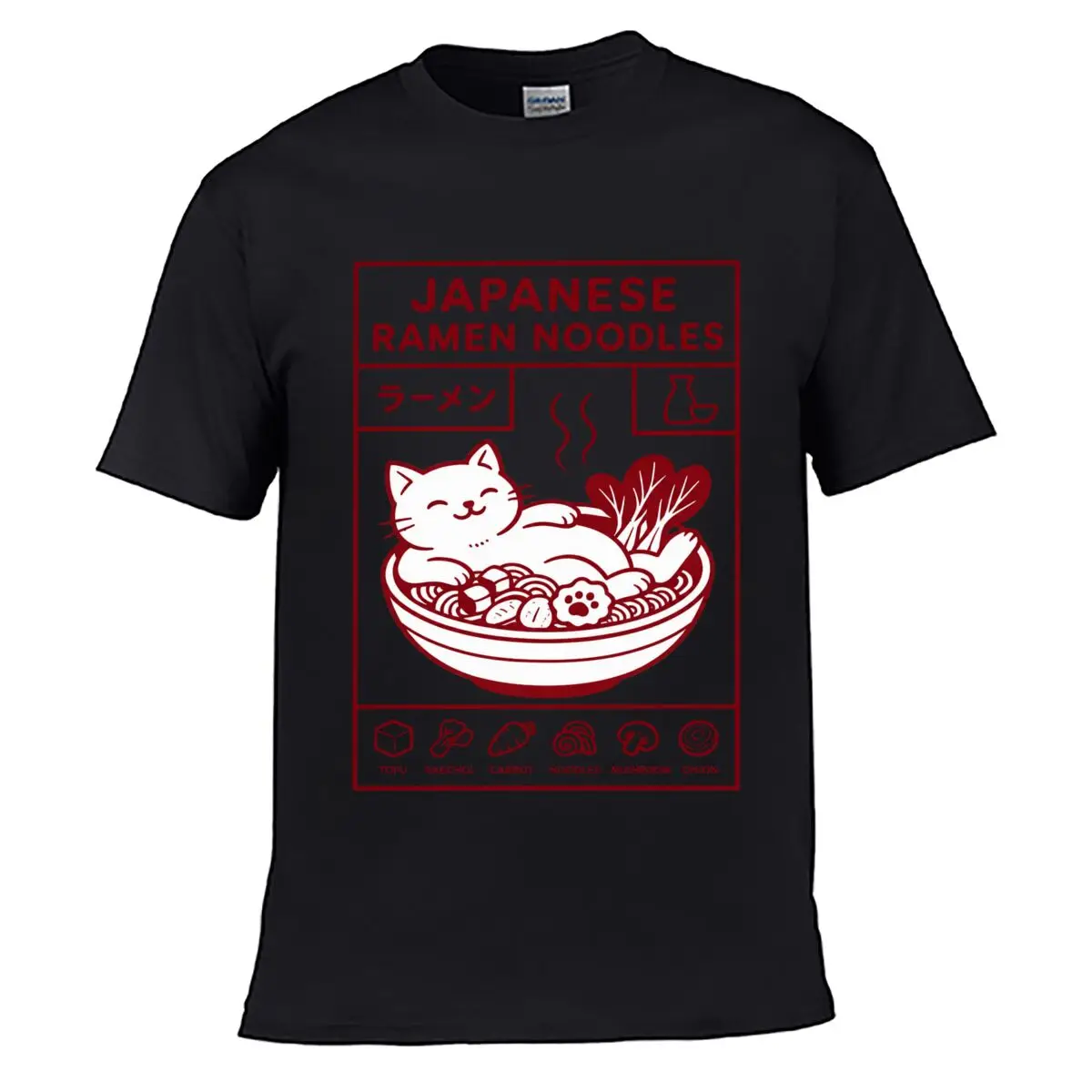 Japanese Ramen Noodles Cat Tofu Raechol Carrot Mushroom Onion Loose Casual T-shirt