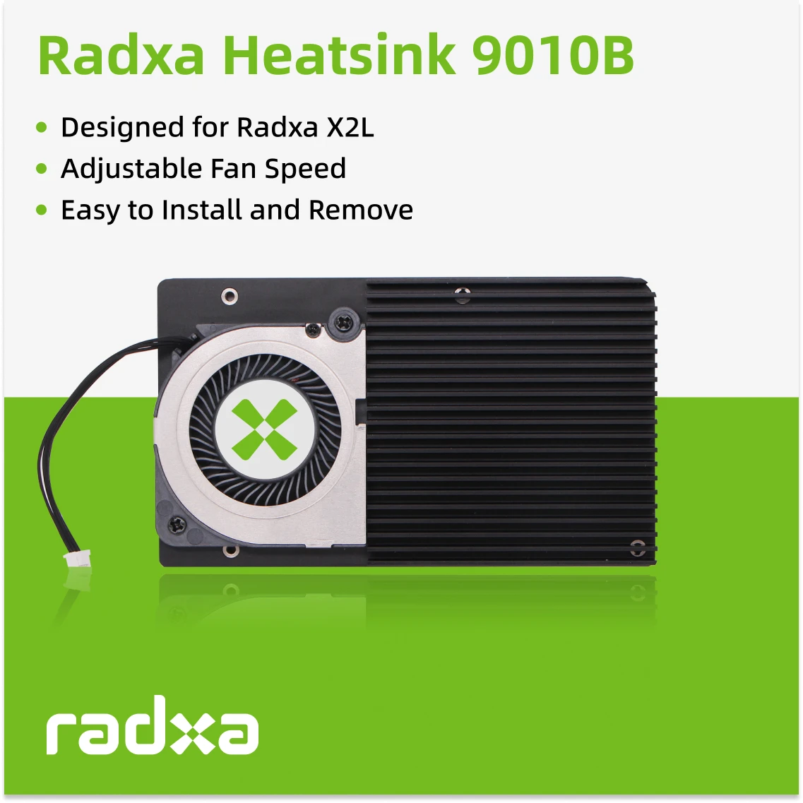 Radxa Heatsink 9010B, Designed for Radxa X2L, Adjustable Fan Speed, Easy to Install and Remove.