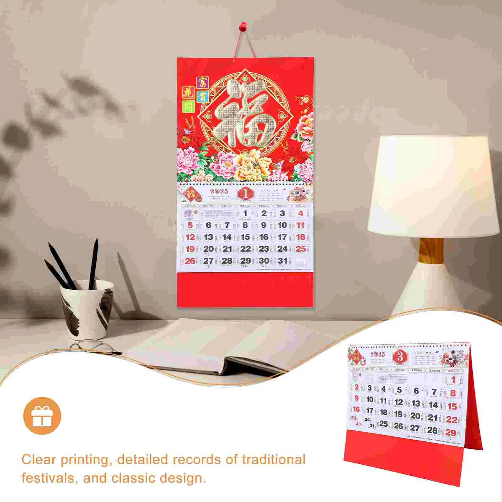 Wandkalender „Year of The Snake“ 2025, Chinoiserie-Dekoration, dekorieren Sie Papier-Büroplakat