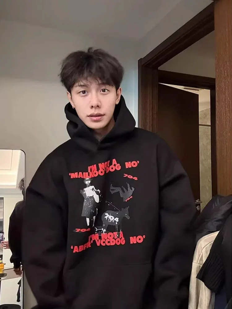 

American High Street Oversize Fce Lined Hoodie Men's Autumn Winter Vintage Couple's Jaet Loose Fit Youth Trend