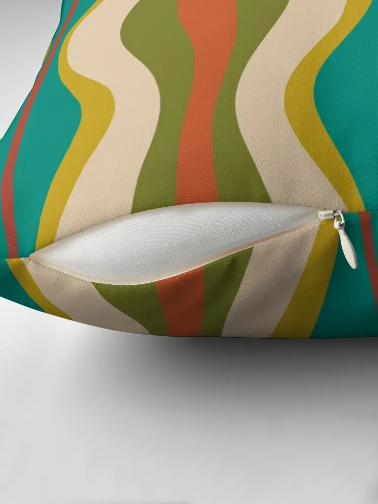 Hourglass Abstract Midcentury Modern Pattern in Turquoise Teal, Mustard, Orange, Olive, and Mid Mod Beige Throw Pillow