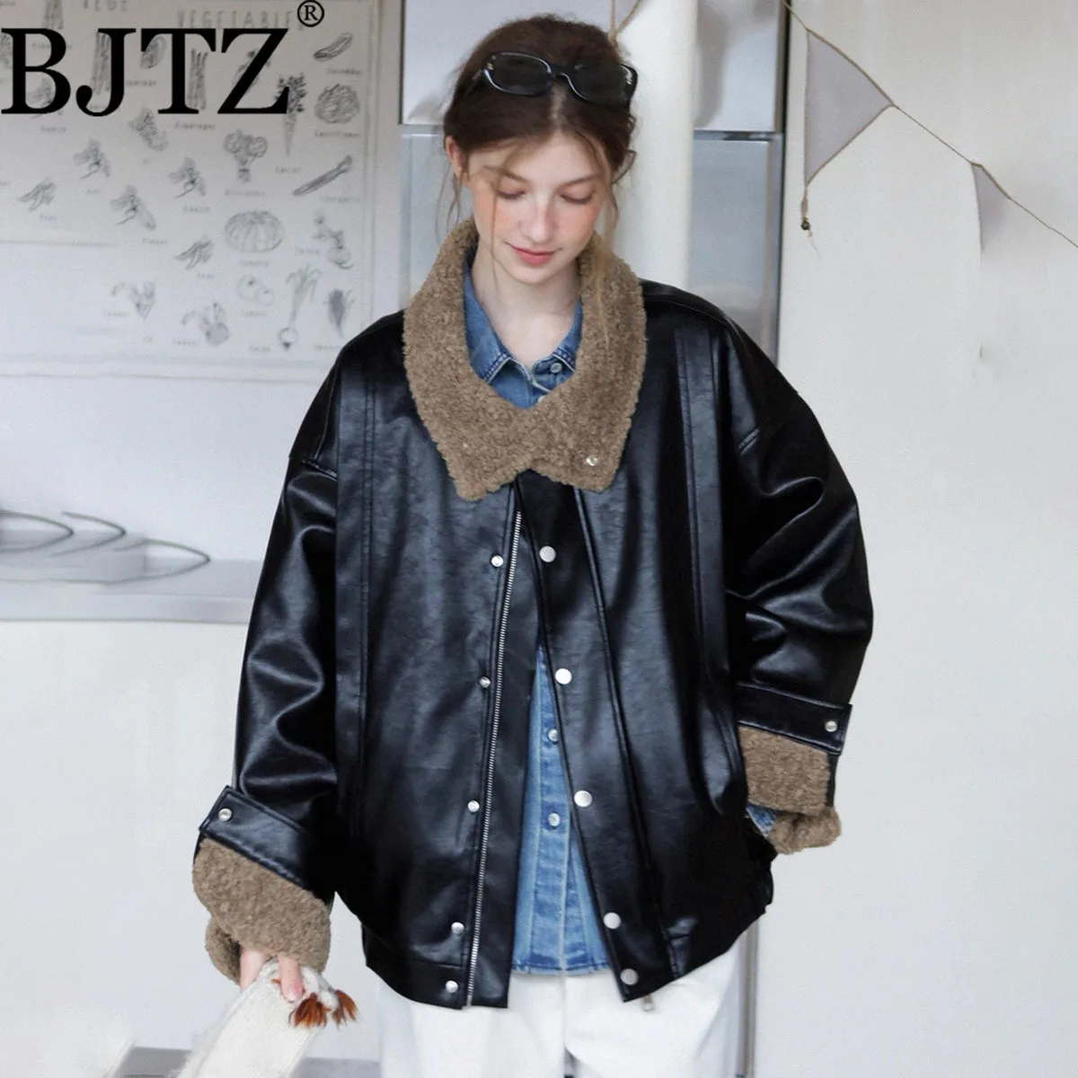 

BJTZ модная элегантная женская куртка из искусственной кожи, осень-зима 2022, новое офисное женское универсальное винтажное женское пальто