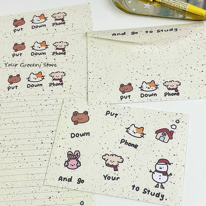 1Set Cartoon Small Animal Envelope Set Cute Letter Paper Blessing Birthday Card Gift With Envelope Hand Drawn Cards Gift