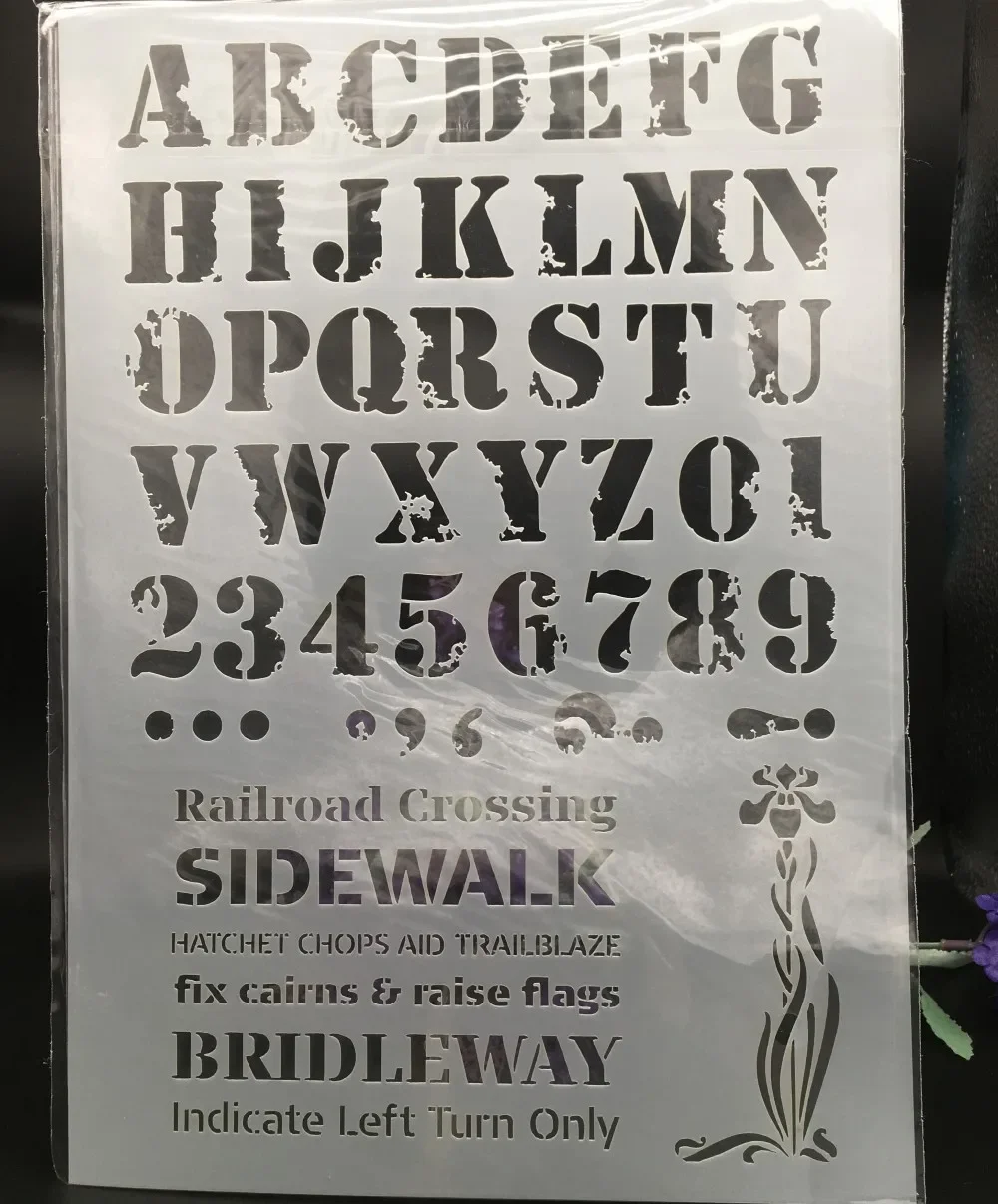 Pochoirs de superposition de lettres de l'alphabet A4, peinture murale bricolage, coloriage de scrapbooking, album de gaufrage, modèle de carte décorative, 29x21cm