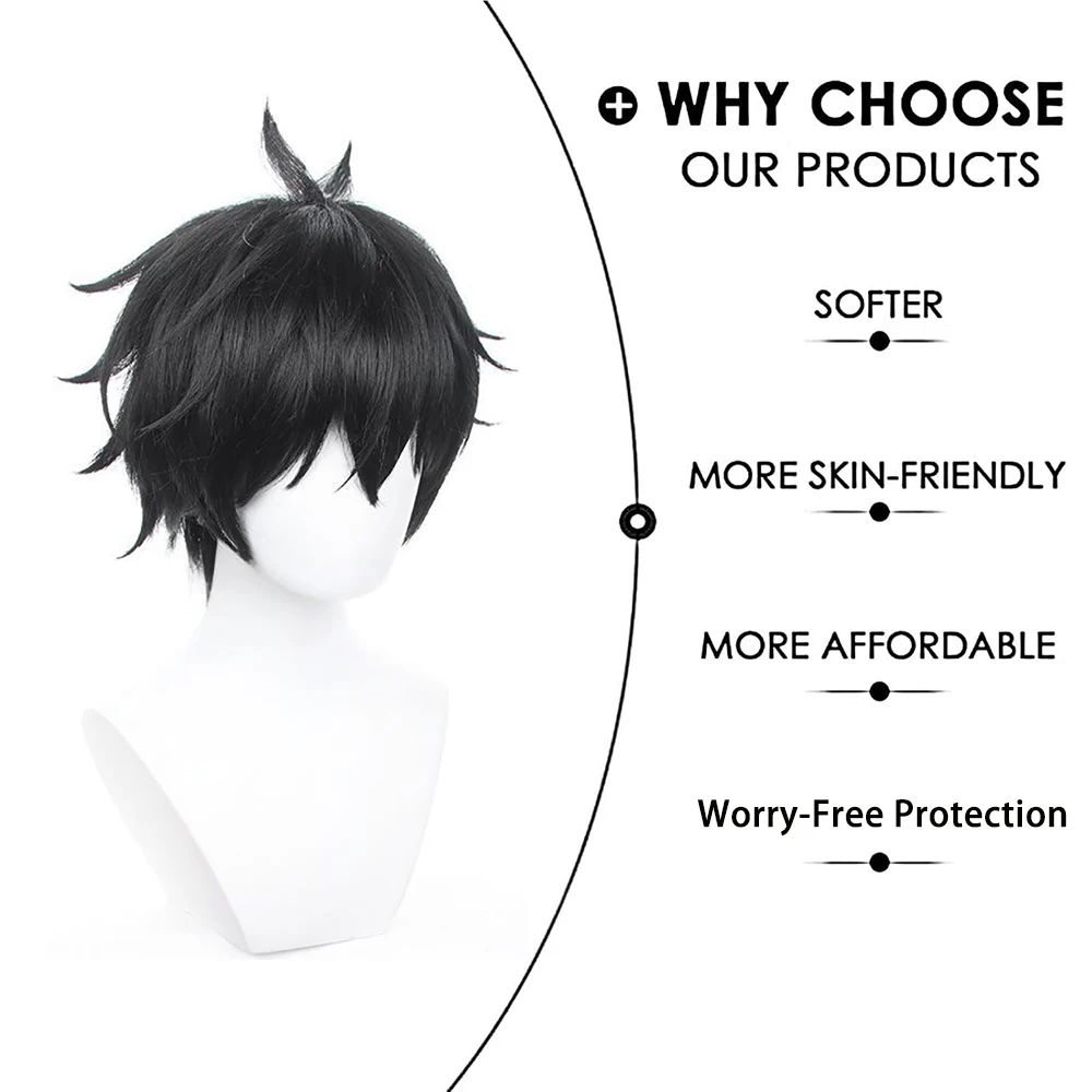 لعبة هونكاي عالية الجودة: ستار ريل ‌   Danheng تأثيري الشعر الاصطناعية أسود قصير الشعر مقلوب يوميا ارتفاع درجة الحرارة شعر مستعار الحرير