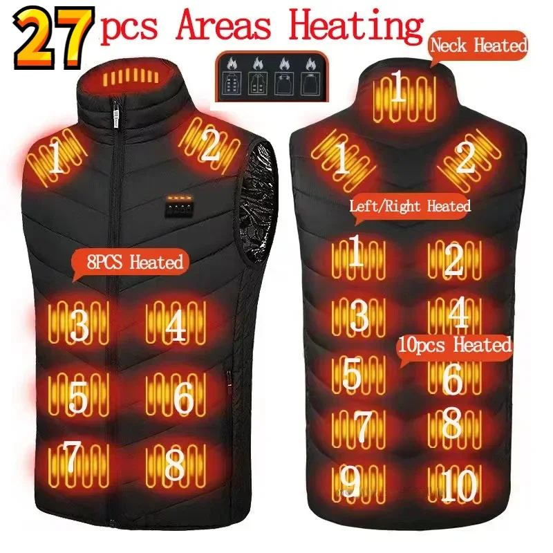 27 Pcs Heated Vest Jacket Fashion Men Women Coat Intelligent Usb Electric Heating Thermal Warm Clothes Winter Heated Vest 열선조끼