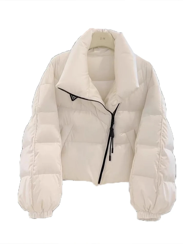 2025 nova moda branco para baixo jaqueta feminina inverno curto acolchoado casaco quente fino ajuste