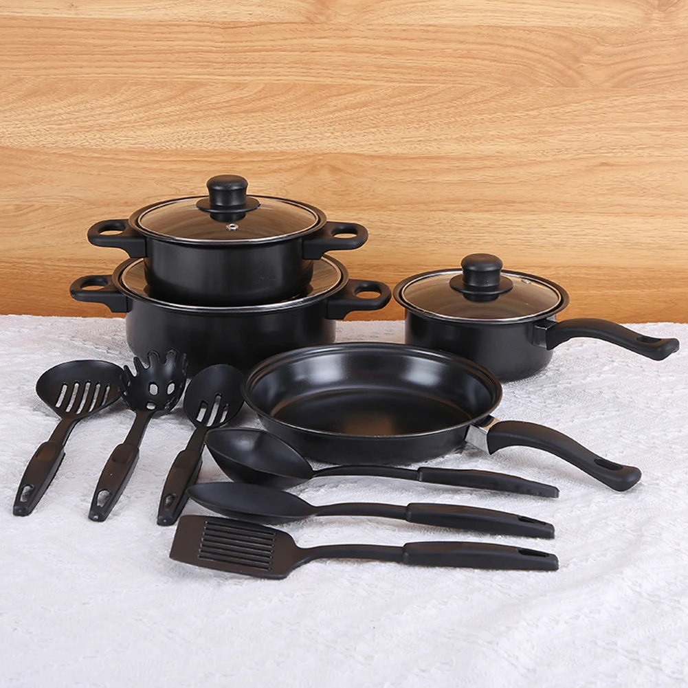 

12Pcs Ceramic Non-Stick Cookware Set Deep Fry Pan with Lid Milk Pot Maifan Stone Frying Pan Kitchen Cooking Pot Set for All Hob