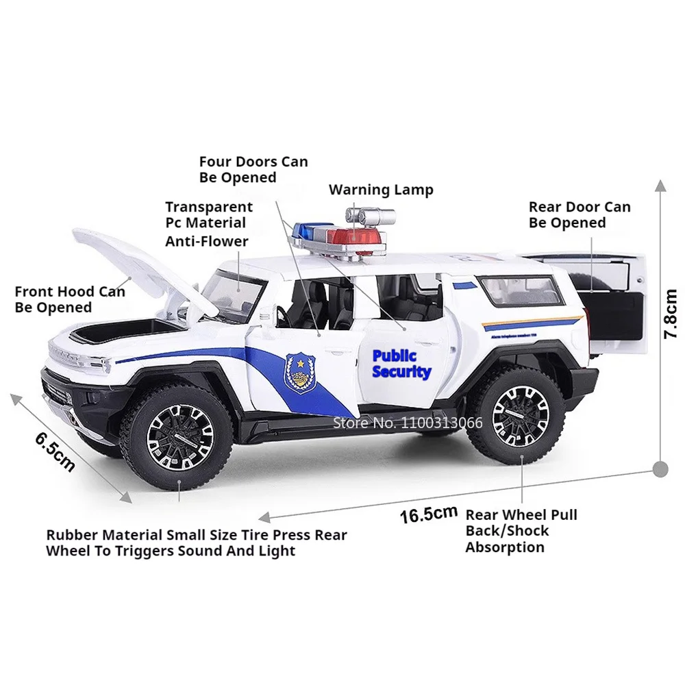 1/32 Hummer SUV Alloy Police Cars Model Toys 6 Doors Can Be Opened Rubber Tires Vehicle Diecast Models Children Birthday Present