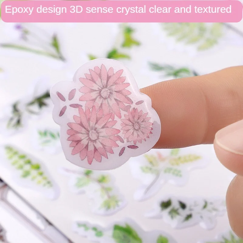 Crystal Epoxy Sticker Plant Decorative Diy Diary Scrapbooking Planner Stickers Colorful Transparent Tape Office School Supply